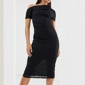 ASOS brand Pleated Off Shoulder Midi Dress
